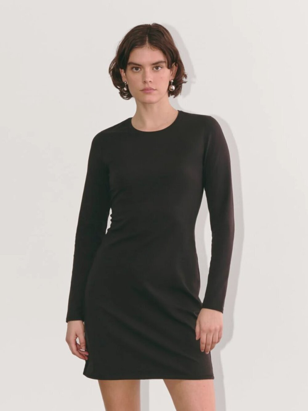 EVERLANE The Form Black Supima Cotton Long Sleeve Mini T-Shirt Dress, Size M